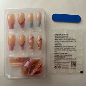 Medium length press on nails pink/blue/white stars rainbows clouds 24-pack new